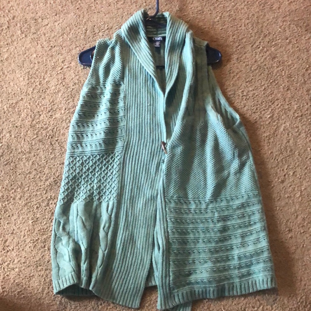 Teal vest sweater with button.